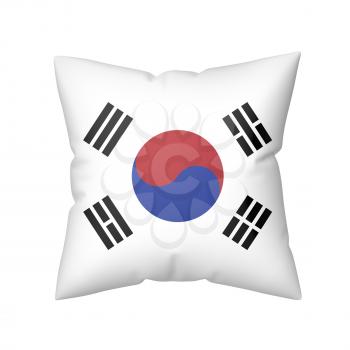 Pillow with the flag of South Korea, isolated on white background