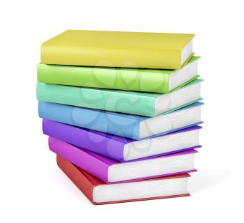 Stack of many colorful books on white background