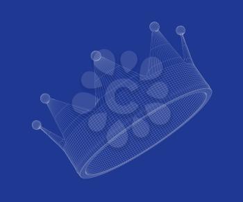 3d wire-frame model of crown on blue background