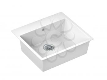 White composite sink isolated on white background