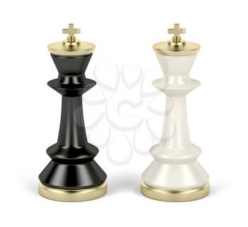 Front view of black and white chess kings on white background