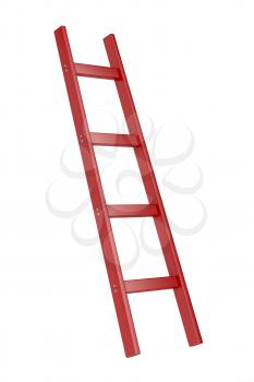 Red wooden ladder isolated on white background