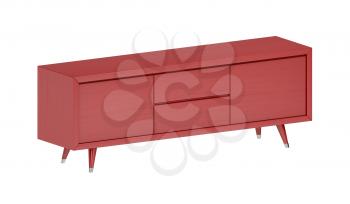 Isometric red tv stand, isolated on white background