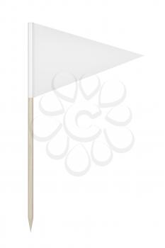 Front view of white triangle toothpick flag, isolated on white background