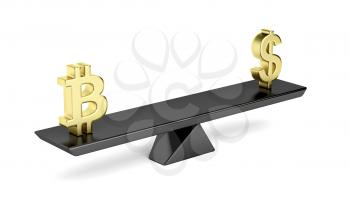 Concept image of balance between Bitcoin and US dollar