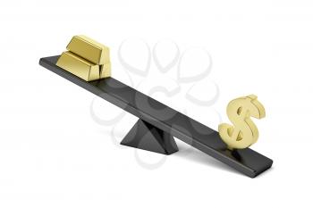 Concept image of imbalance between price of gold and US dollar