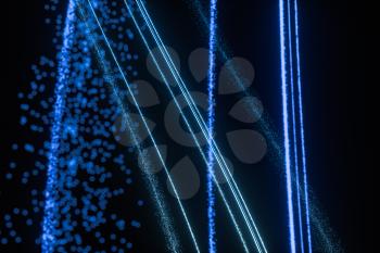 Blue glowing particles, abstract background, 3d rendering. Computer digital drawing.