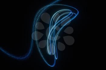 Blue glowing particles, abstract background, 3d rendering. Computer digital drawing.
