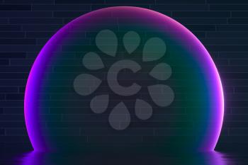 Purple bubble on the floor with dark background, 3d rendering. Computer digital drawing.