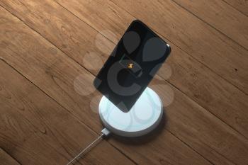 The charging mobile phone with wireless charger, 3d rendering. Computer digital drawing.
