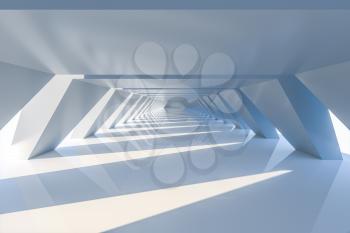 White hexagonal tunnel, modern architecture, 3d rendering. Computer digital drawing.