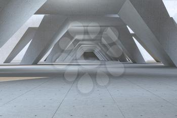 Concrete hexagonal tunnel, modern architecture, 3d rendering. Computer digital drawing.