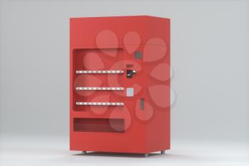 The red model of vending machine with white background, 3d rendering. Computer digital drawing.