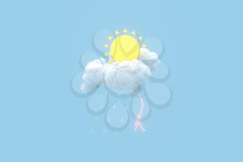 Sun and cloud,rain and lightning, 3d rendering. Computer digital drawing.