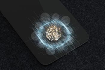 Fingerprint identification concept, technological background, 3d rendering. Computer digital drawing.