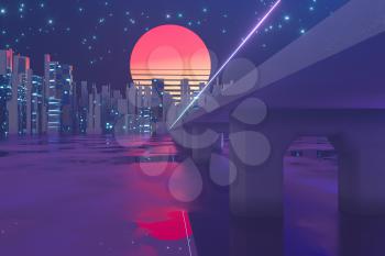 Urban road and sunset sky,abstract conception,3d rendering. Computer digital drawing.