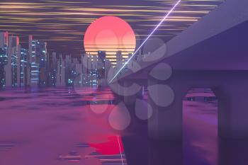 Urban road and sunset sky,abstract conception,3d rendering. Computer digital drawing.