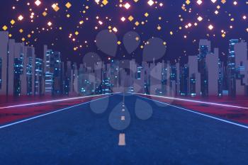 Urban road and starry sky,abstract conception,3d rendering. Computer digital drawing.