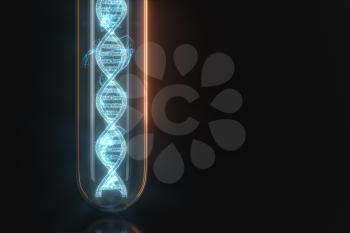 Test tube and chromosomes, DNA and genes,3d rendering. Computer digital drawing.