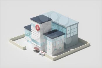 Hospital model with white background,abstract conception,3d rendering. Computer digital drawing.