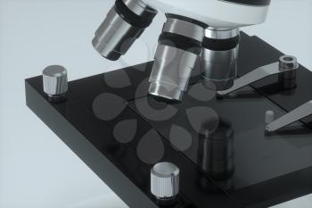 Microscope with white background,abstract conception,3d rendering. Computer digital drawing.