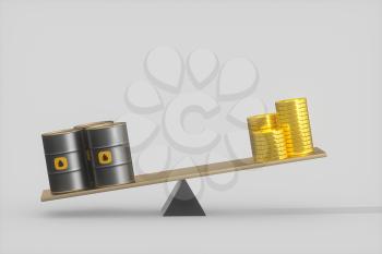 Oil barrel and dollar with white background,3d rendering. Computer digital drawing.