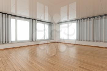 Empty room and wooden floor with white background,3d rendering. Computer digital drawing.