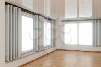 Empty room and wooden floor with white background,3d rendering. Computer digital drawing.