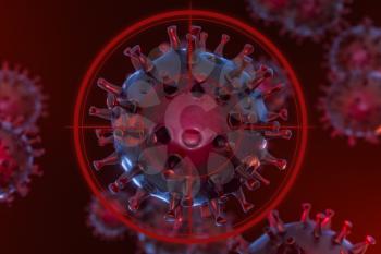 Dispersed corona viruses with aiming target, 3d rendering. Computer digital drawing