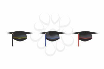 Graduate hat with white background, 3d rendering. Computer digital drawing.