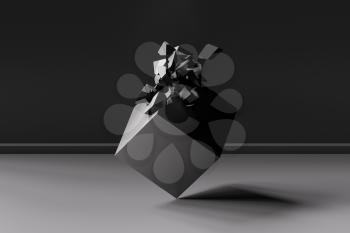 Gray split cube in sketch style, 3d rendering. Computer digital drawing.