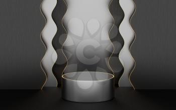Empty product stage with wave pattern background, 3d rendering. Computer digital drawing.