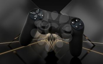 Game pad with dark metal background, 3d rendering. Computer digital drawing.