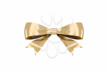 Golden bow-knot with white background, 3d rendering. Computer digital drawing.