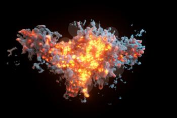 Explosive flame with dark background, 3d rendering. Computer digital drawing.