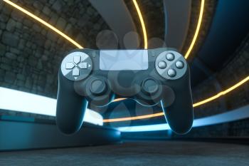 Classic game pad with dark background, 3d rendering. Computer digital drawing.