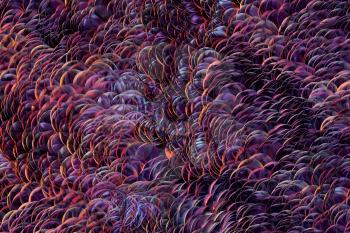 Growing wavy particles, abstract color background, 3d rendering. Computer digital drawing.
