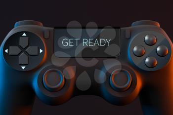 Game pad with GET READY on the screen, 3d rendering. Computer digital drawing.