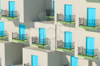 Balcony structure outside the building, 3d rendering. Computer digital drawing.