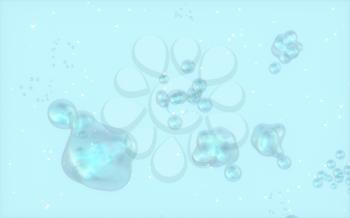 Split bubbles underwater, 3d rendering. Computer digital drawing.