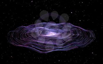 Purple curve lines vortex with huge bubble, 3d rendering. Computer digital drawing.