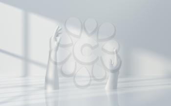Hand sculpture with white background, 3d rendering. Computer digital drawing.