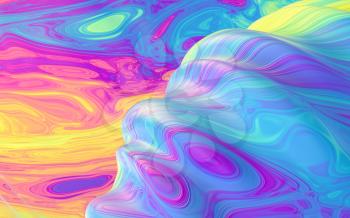 Colorful flowing painting pigment, 3d rendering. Computer digital drawing.