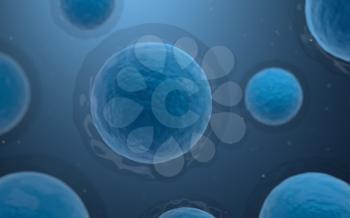 Biological cells with blue background, 3d rendering. Computer digital drawing.