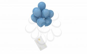 Balloons and bank card with white background, 3d rendering. Computer digital drawing.