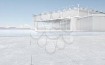 The modern concept architecture on the water, 3d rendering. Computer digital drawing.