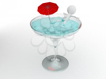Royalty Free Clipart Image of a Figure Bathing in a Martini Glass