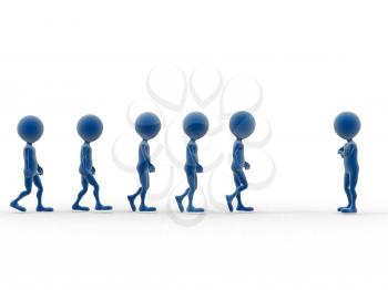Royalty Free Clipart Image of Figures Walking Toward a Single Figure
