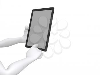 Royalty Free Clipart Image of a Figure Working on a Tablet