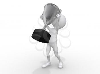 Royalty Free Clipart Image of a Figure With a Silver Trophy